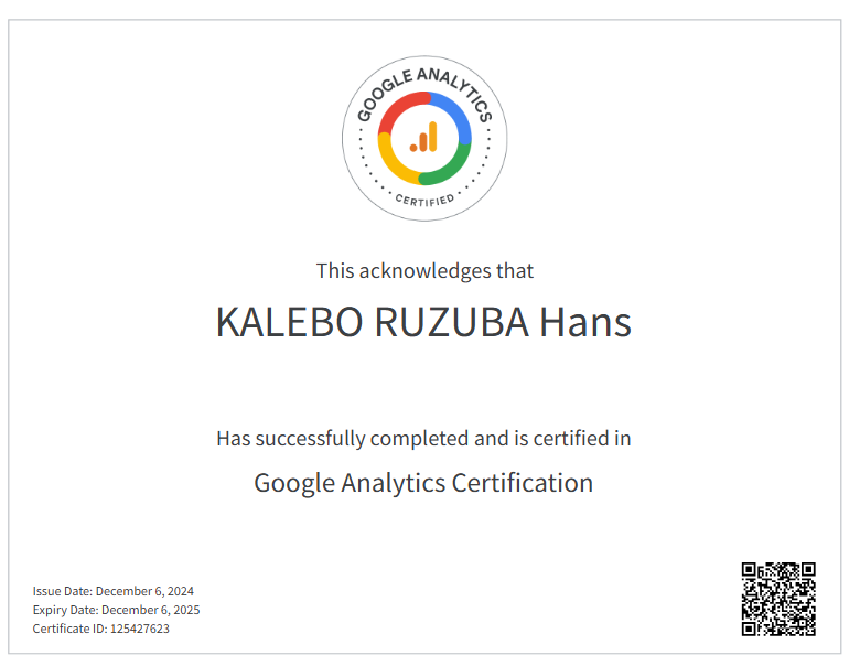 kalebo ruzuba hans google analytics certification