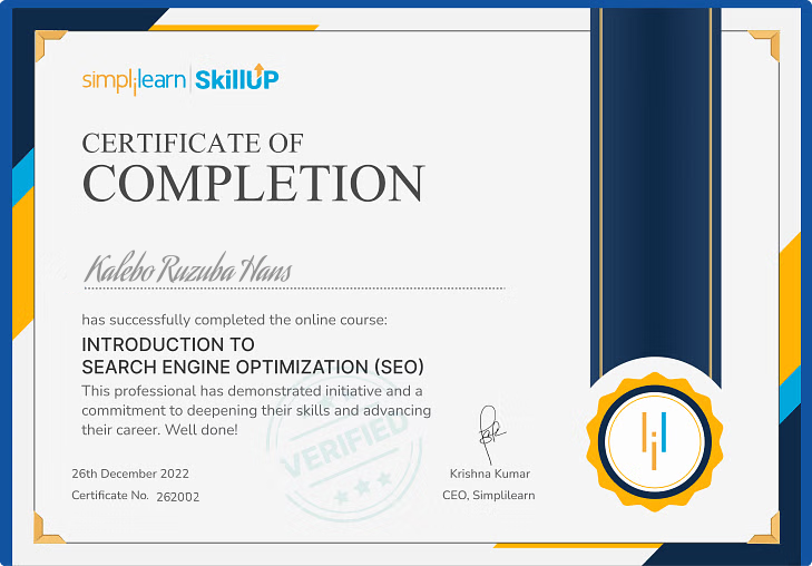 Intoduction to SEO kalebo ruzuba certificate