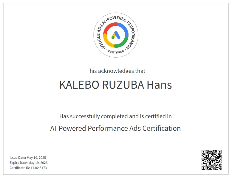 Kalebo ruzuba hans AI-Powered Performance Ads Certification